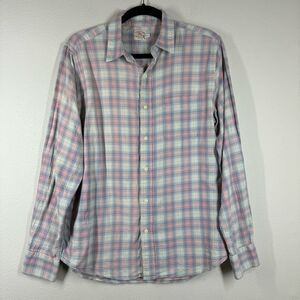 Faherty Men's Button Up Shirt 100% Cotton Blue Pink Plaid Lightweight Medium